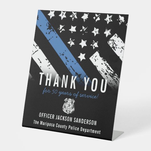 警察退職記念日ブルーライン国旗 台座サイン (正面)