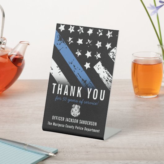 警察退職記念日ブルーライン国旗 台座サイン (インサイチュ)