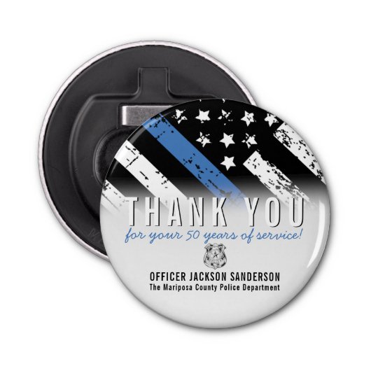 警察退職記念日ブルーライン国旗 栓抜き (正面)