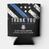 警察退職記念日ブルーライン国旗 缶クーラー (正面)