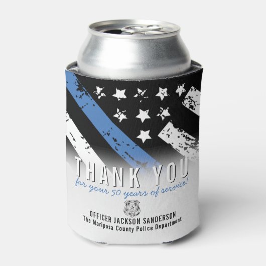 警察退職記念日ブルーライン国旗 缶クーラー (缶正面)