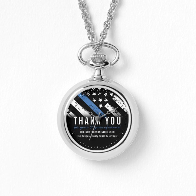 警察退職記念日ブルーライン国旗 腕時計 (正面)