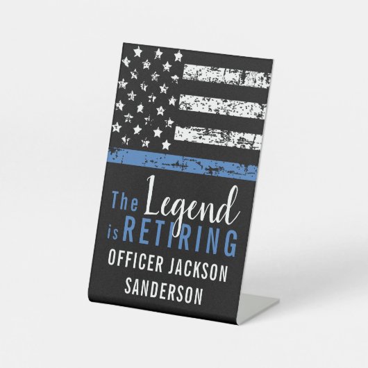 警察退職記念 薄い青い線 台座サイン (正面)