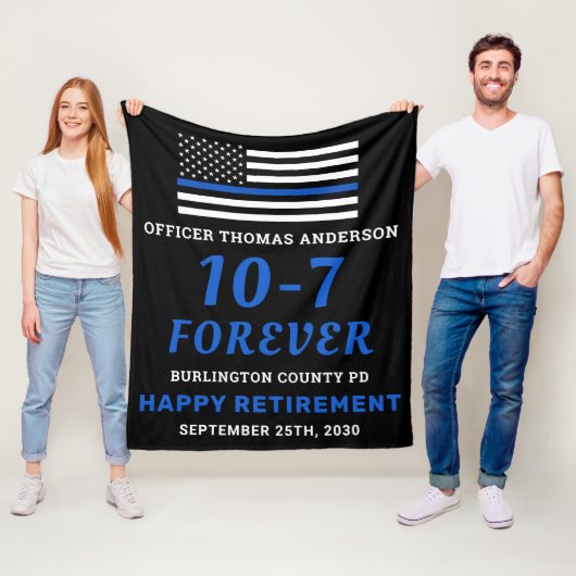 警察退職金ギフト10-7薄い青い線フラグ フリースブランケット (インサイチュ)