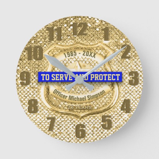 警察退職金ゴールドカスタム ラウンド壁時計 (正面)