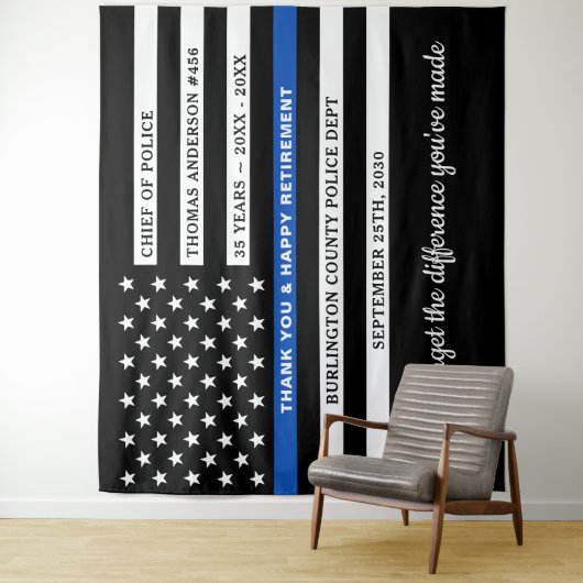 警察退職金パーソナライズされた薄ブルーライン国旗 タペストリー (インサイチュ)