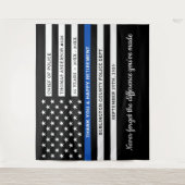 警察退職金パーソナライズされた薄ブルーライン国旗 タペストリー (正面)