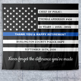 警察退職金パーソナライズされた薄ブルーライン国旗 タペストリー