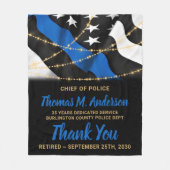 警察退職金パーソナライズされた薄ブルーライン国旗 フリースブランケット (正面)