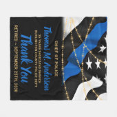 警察退職金パーソナライズされた薄ブルーライン国旗 フリースブランケット (正面(横))