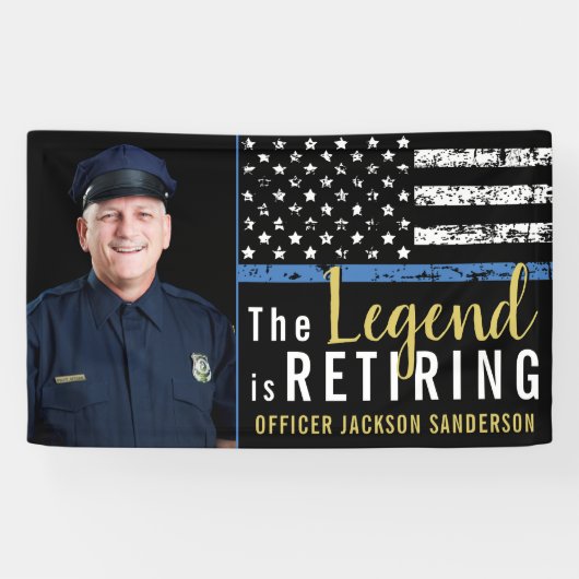 警察退職 薄い青いライン フラグ フォト 横断幕 (横)