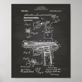 警察銃1911特許アート – Chalkboard ポスター