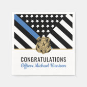 警察青い線のフラグおめでとう紙ナプキン スタンダードカクテルナプキン (正面)