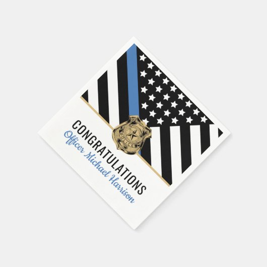 警察青い線のフラグおめでとう紙ナプキン スタンダードカクテルナプキン (角)