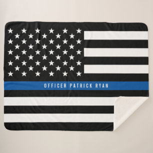 警察青線アメリカ国旗モノグラム大 シェルパブランケット