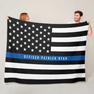 警察青線アメリカ国旗モノグラム大 フリースブランケット