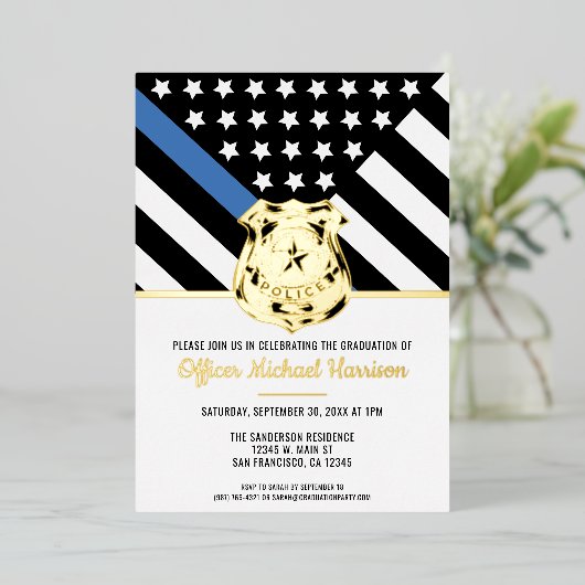 警察青色旗法執行卒業 箔招待状 (立ち正面)