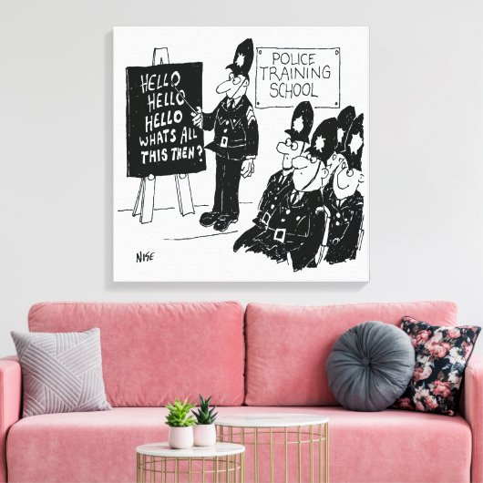 警察養成所。漫画おもしろいイラストレーション キャンバスプリント (インサイチュ (リビング))