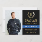 警察黒金ゴールドローレルリース写真卒業 案内状 (正面)