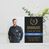 警察黒金ゴールドローレルリース写真卒業 案内状 (スタンド正面)