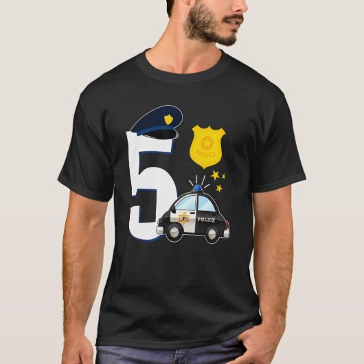 警察5歳かわいい警察車5誕生日 Tシャツ (正面)