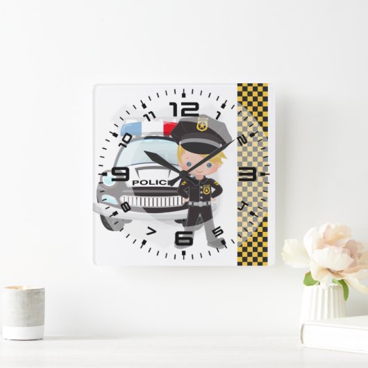 警察 スクエア壁時計 (ホーム)