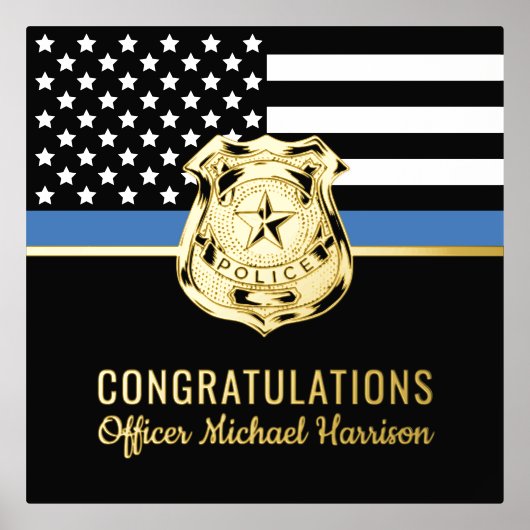 警察 ブルーラインフラッグ 卒業おめでとう 箔ポスター (正面)