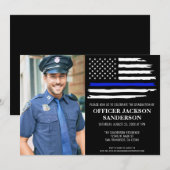 警察 写真 卒業 ブルーライン 法執行機関 招待状 (正面/裏面)