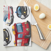 警察、救急車、消防車 キッチンタオル (四つ折り)