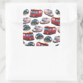 警察、救急車、消防車 スクエアシール (バッグ)