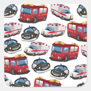 警察、救急車、消防車 スクエアシール