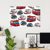 警察、救急車、消防車 ポスター (ホームオフィス)