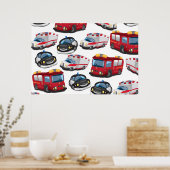 警察、救急車、消防車 ポスター (キッチン)