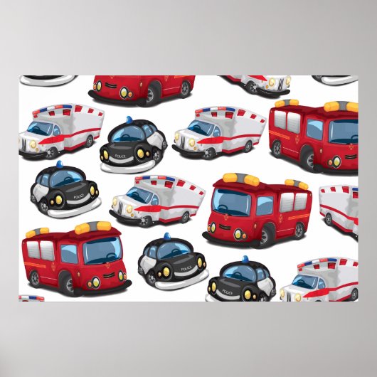 警察、救急車、消防車 ポスター (正面)