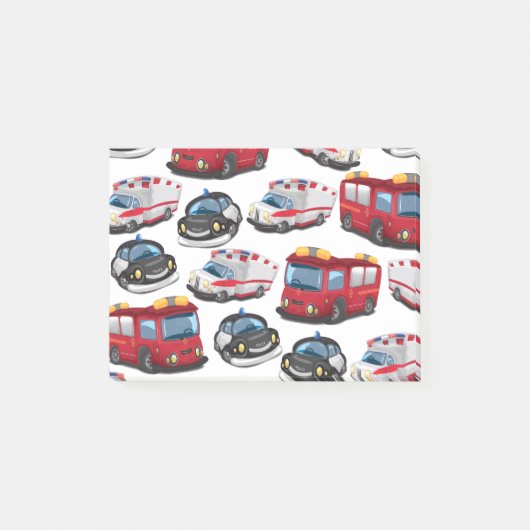 警察、救急車、消防車。 ポストイット (正面)