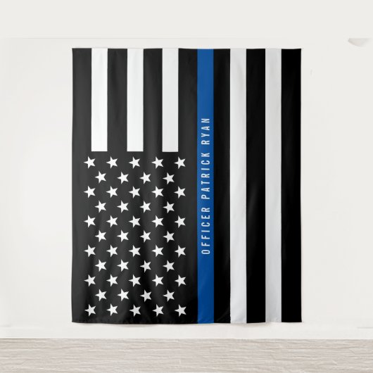 警察 薄い青い線 アメリカ国旗 モノグラム タペストリー (正面)