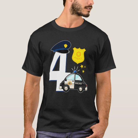 警察 4歳 かわいいパトカー 4歳の誕生日 Tシャツ (正面)