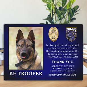 警察K9の引退役将犬法執行部  フォトプラーク