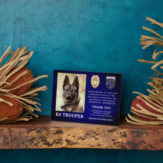 警察K9の引退役将犬法執行部  フォトプラーク (側面)
