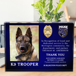 警察K9の引退役将犬法執行部 表彰盾