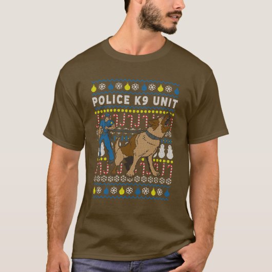 警察K9ユニット付きクリスマス Tシャツ (正面)