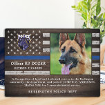 警察K9犬法執行役員退職 フォトプラーク<br><div class="desc">この薄最高のい青い線の警察犬の退職感謝の写真プラークで彼の献身的な勤続の年のためにあなたのパートナーと警察犬を尊重しなさい。K9警官の写真、名前、個人的なメッセージ、サービスの日付とサービスの年でパーソナライズ。バッジ、部門のロゴまたはシールでパーソナライズ。警察のK9ハンドラギフトや警察の部署に最適な引退した警察犬を尊重する。COPYRIGHT © 2020 Judy Burrows,  Black Dog Art - All Rights Reserved.警察K9犬の法執行役員の退職プラーク</div>