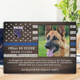 警察K9犬法執行役員退職 フォトプラーク