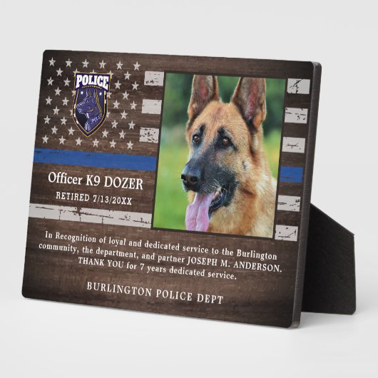 警察K9犬法執行役員退職 フォトプラーク (側面)