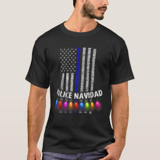 警察Navidad Tee薄い青い線の垂直国旗Ch Tシャツ