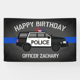 警察SUVはブルーライン誕生日を薄くします 横断幕