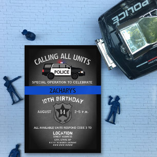 警察SUVバッジシンブルーライン誕生日 招待状