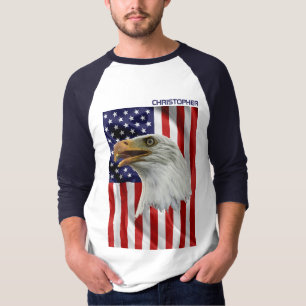 警戒するアメリカワシ、米国国旗、愛国心 Tシャツ