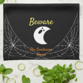 警戒モダン幽霊ミニマルハロウィンファミリー キッチンタオル (折り畳み)