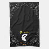 警戒モダン幽霊ミニマルハロウィンファミリー キッチンタオル (縦)